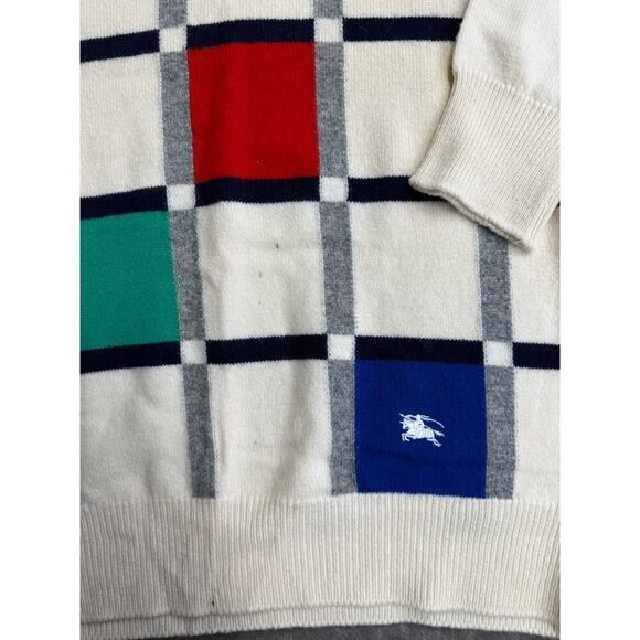 Burberrys Vintage Men’s XL Sweater 100% Lambswool Geometric Checkered Pullover - Picture 5 of 10